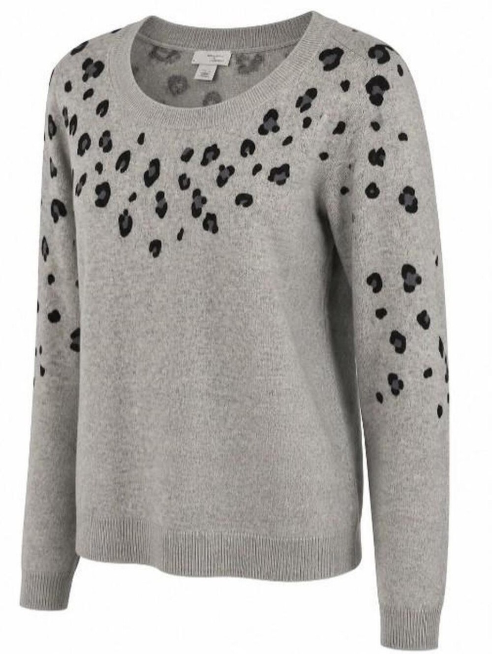 100% Cashmere Halogen Nordstrom Gray Leopard Print Crewneck Sweater Y2K